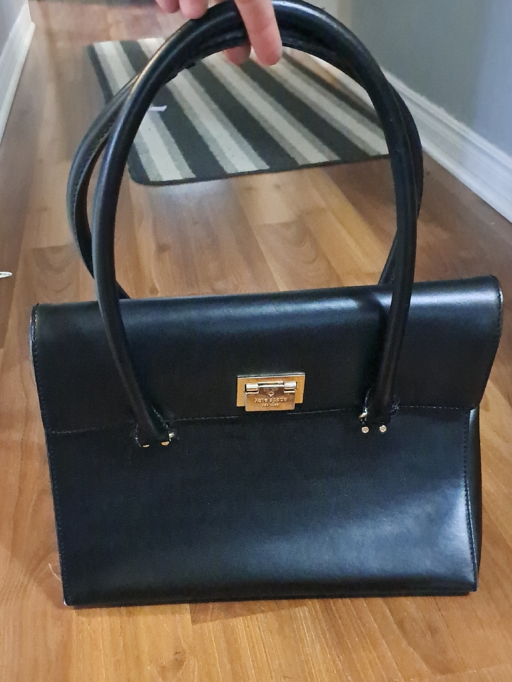 kate spade Black Leather Top-Handle Satchel with Gold Hardware